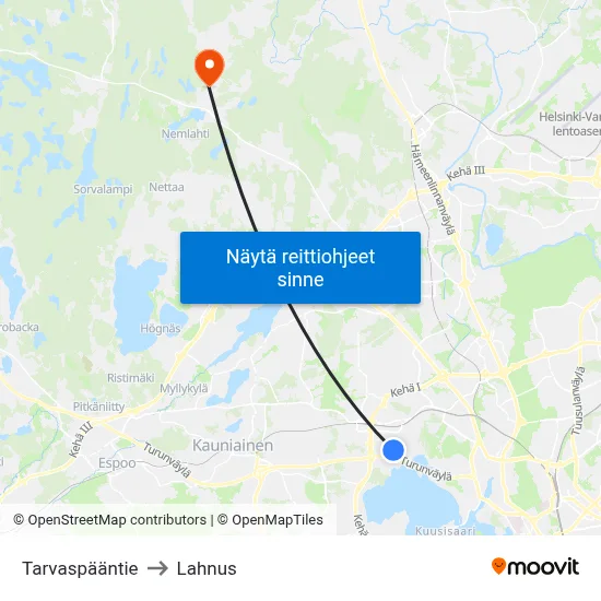 Tarvaspääntie to Lahnus map