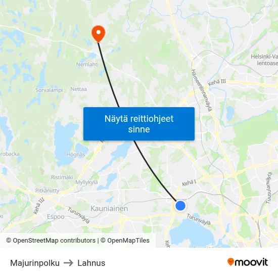 Majurinpolku to Lahnus map