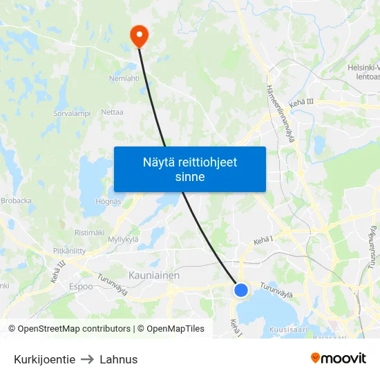 Kurkijoentie to Lahnus map