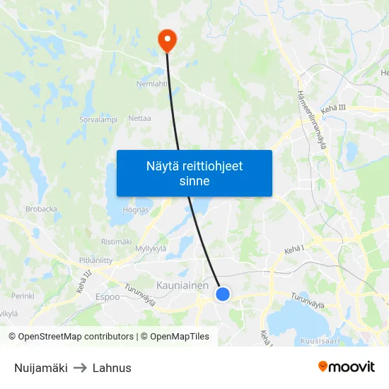 Nuijamäki to Lahnus map