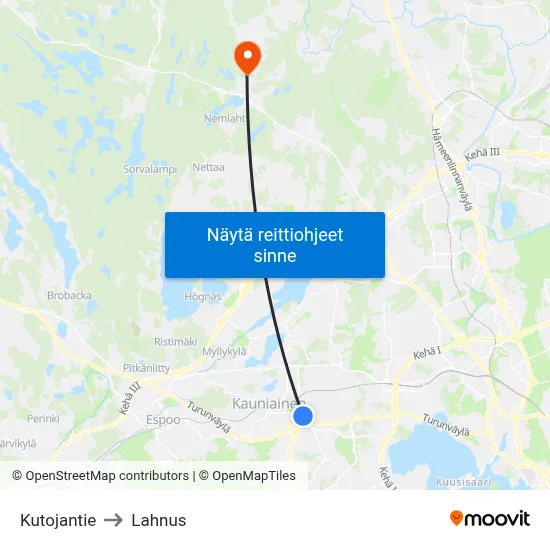 Kutojantie to Lahnus map