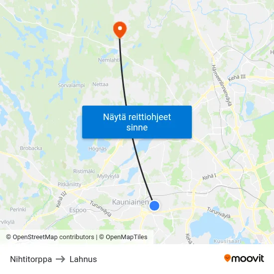 Nihtitorppa to Lahnus map