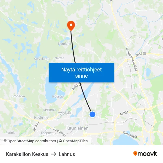 Karakallion Keskus to Lahnus map