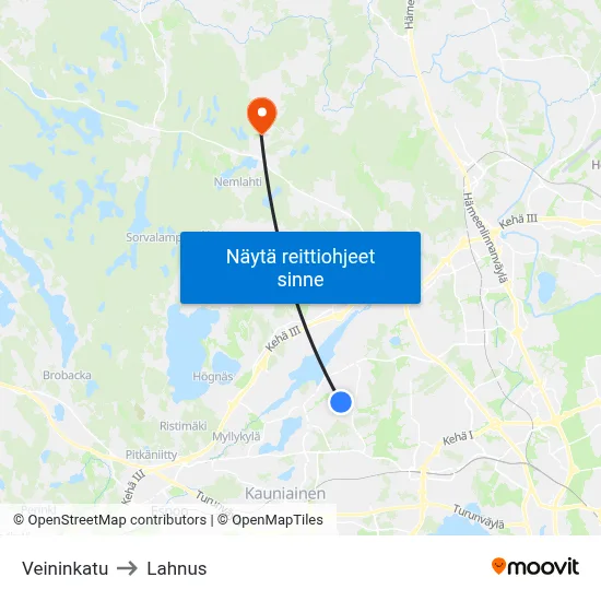 Veininkatu to Lahnus map