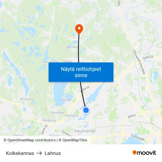 Kolkekannas to Lahnus map