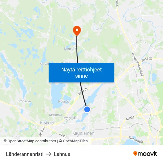 Lähderannanristi to Lahnus map