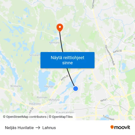 Neljäs Huvilatie to Lahnus map