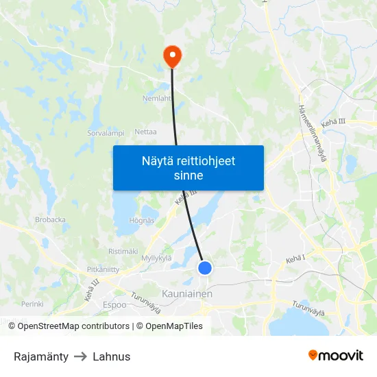 Rajamänty to Lahnus map