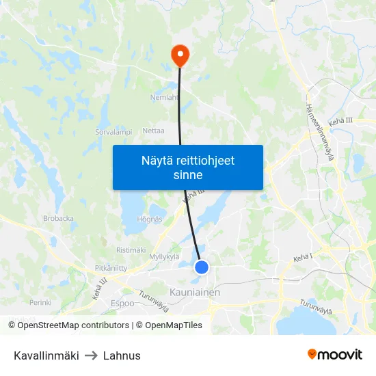 Kavallinmäki to Lahnus map