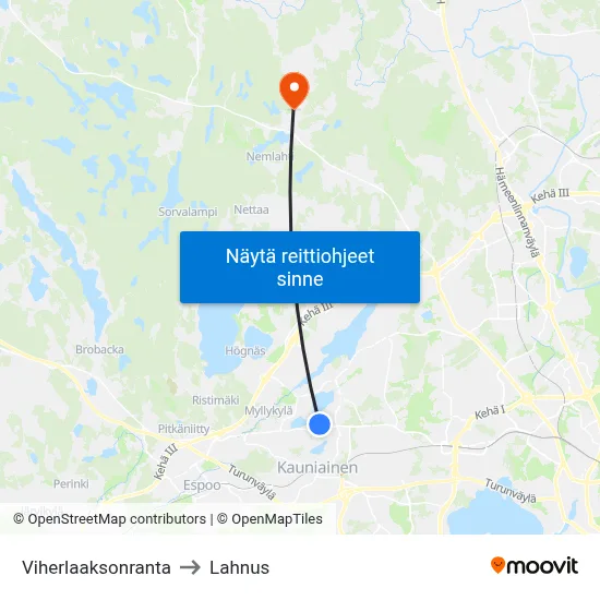 Viherlaaksonranta to Lahnus map