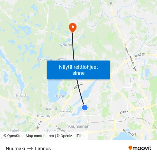 Nuumäki to Lahnus map