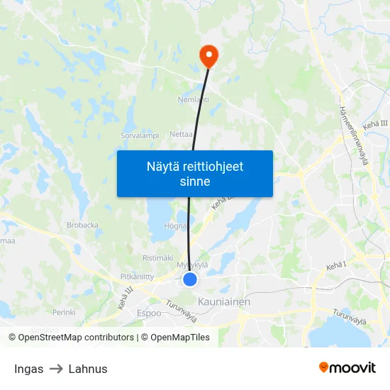 Ingas to Lahnus map