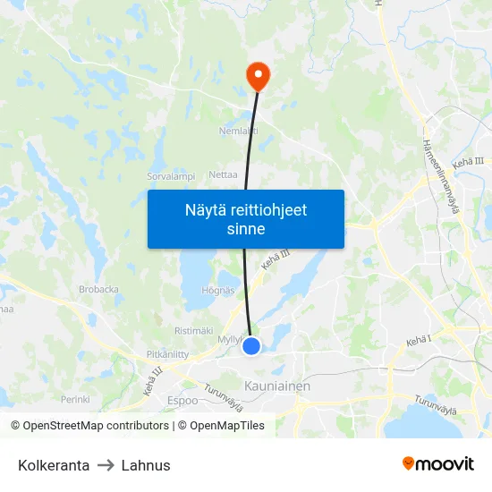 Kolkeranta to Lahnus map