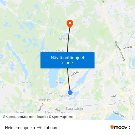 Heiniemenpolku to Lahnus map