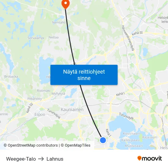 Weegee-Talo to Lahnus map