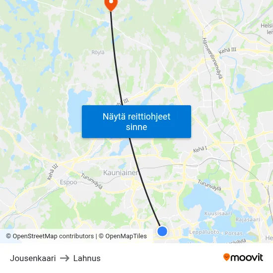 Jousenkaari to Lahnus map