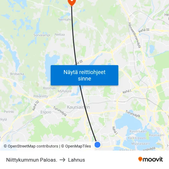Niittykummun Paloas. to Lahnus map