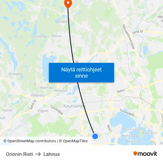 Orionin Risti to Lahnus map
