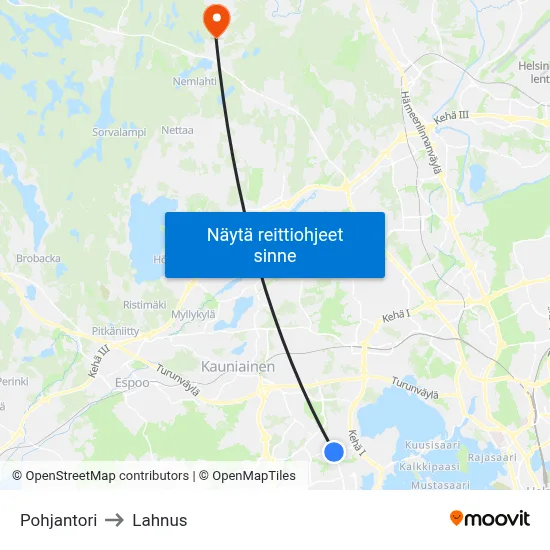 Pohjantori to Lahnus map