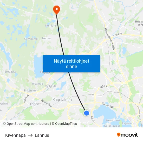 Kivennapa to Lahnus map