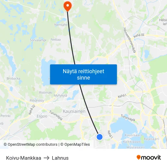 Koivu-Mankkaa to Lahnus map