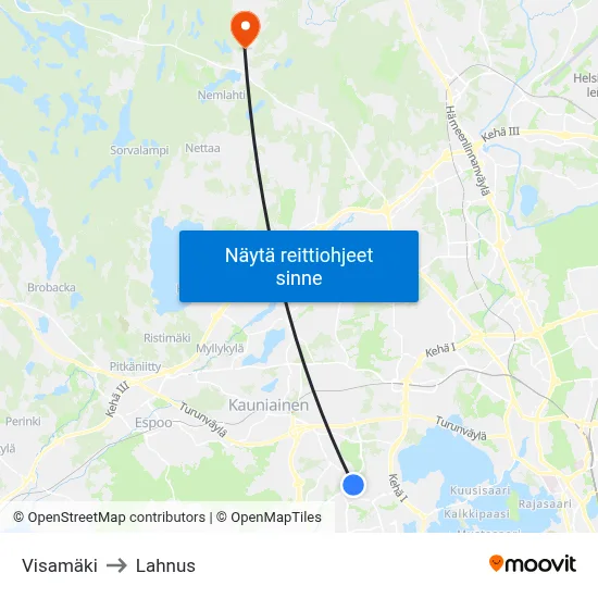 Visamäki to Lahnus map