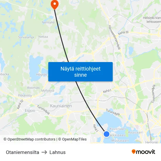 Otaniemensilta to Lahnus map