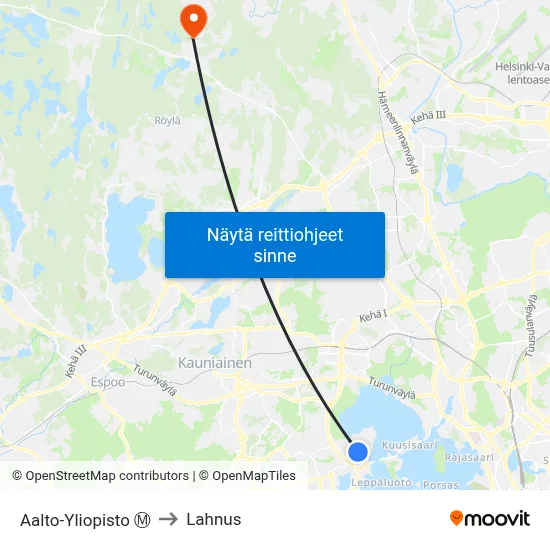 Aalto-Yliopisto Ⓜ️ to Lahnus map
