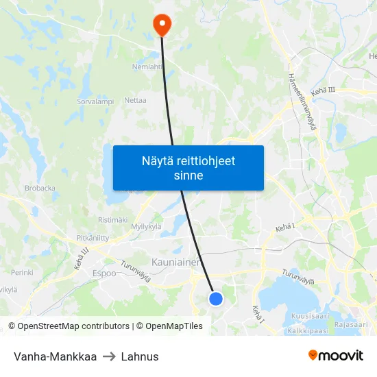 Vanha-Mankkaa to Lahnus map