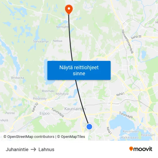 Juhanintie to Lahnus map