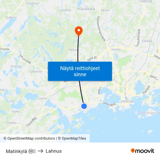 Matinkylä Ⓜ️🛍️ to Lahnus map