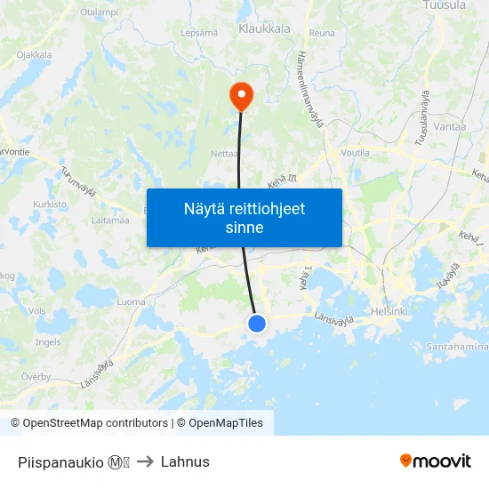 Piispanaukio Ⓜ️🛍️ to Lahnus map