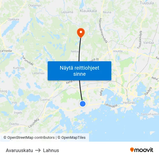 Avaruuskatu to Lahnus map