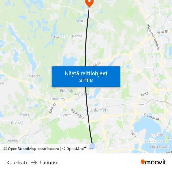 Kuunkatu to Lahnus map