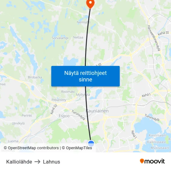 Kalliolähde to Lahnus map