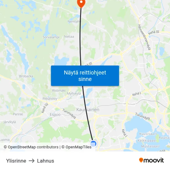 Ylisrinne to Lahnus map