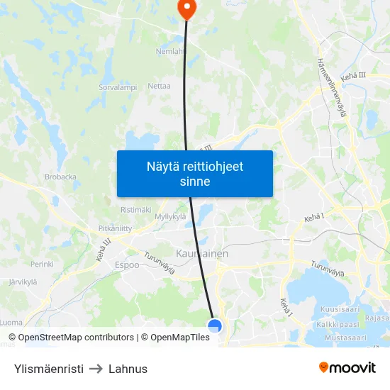 Ylismäenristi to Lahnus map