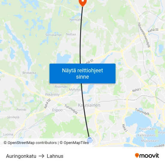 Auringonkatu to Lahnus map