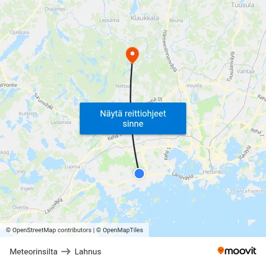 Meteorinsilta to Lahnus map