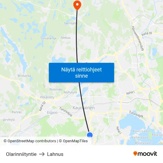 Olarinniityntie to Lahnus map