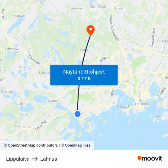 Lippulaiva to Lahnus map