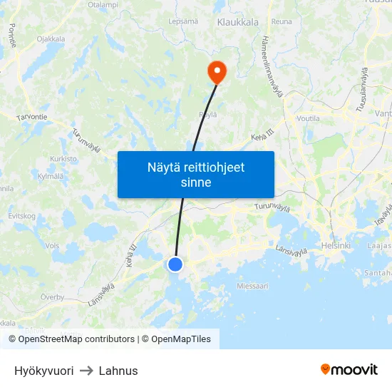 Hyökyvuori to Lahnus map