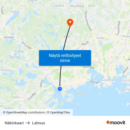 Näkinkaari to Lahnus map