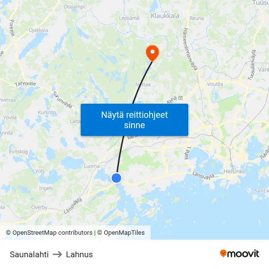 Saunalahti to Lahnus map