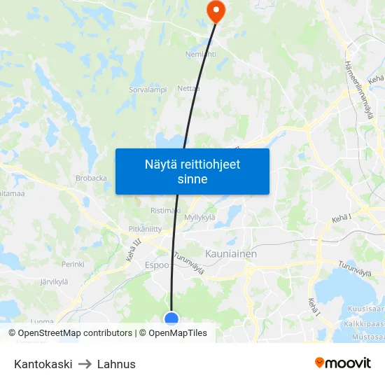 Kantokaski to Lahnus map