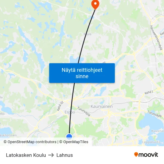 Latokasken Koulu to Lahnus map