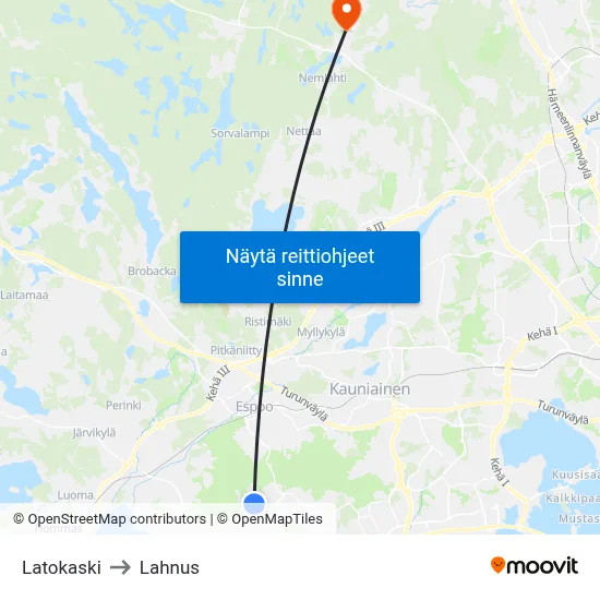 Latokaski to Lahnus map
