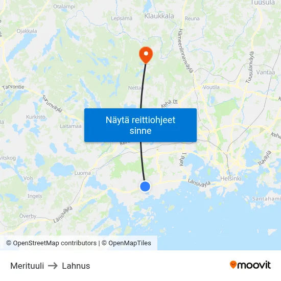 Merituuli to Lahnus map