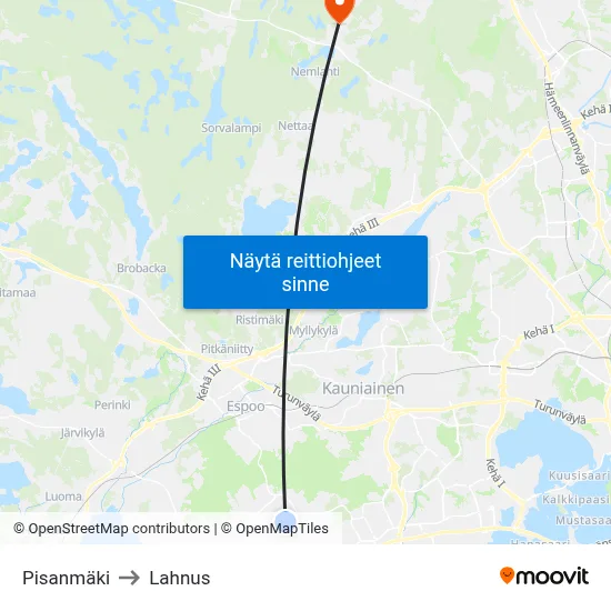 Pisanmäki to Lahnus map
