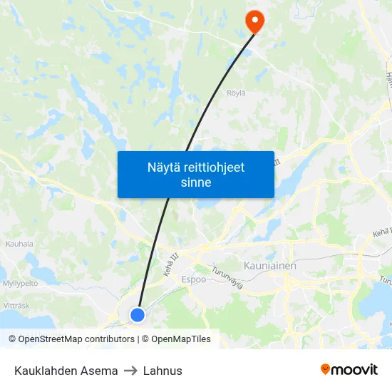 Kauklahden Asema to Lahnus map